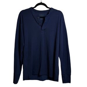 LLBean Mens Traditional Fit Long Sleeve Henley Shirt Navy Blue Size M Regular